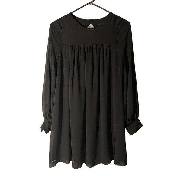 H&M Black Long Sleeve Chiffon Flowy Trapeze Swing Dress Women Sz 2 - Picture 1 of 7
